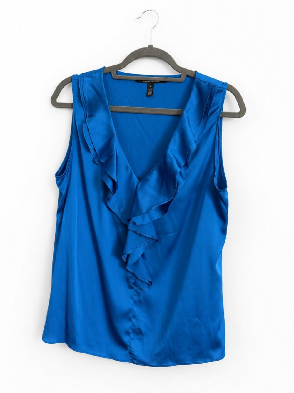 White House Black Market M Blue Satin Ruffle Blouse